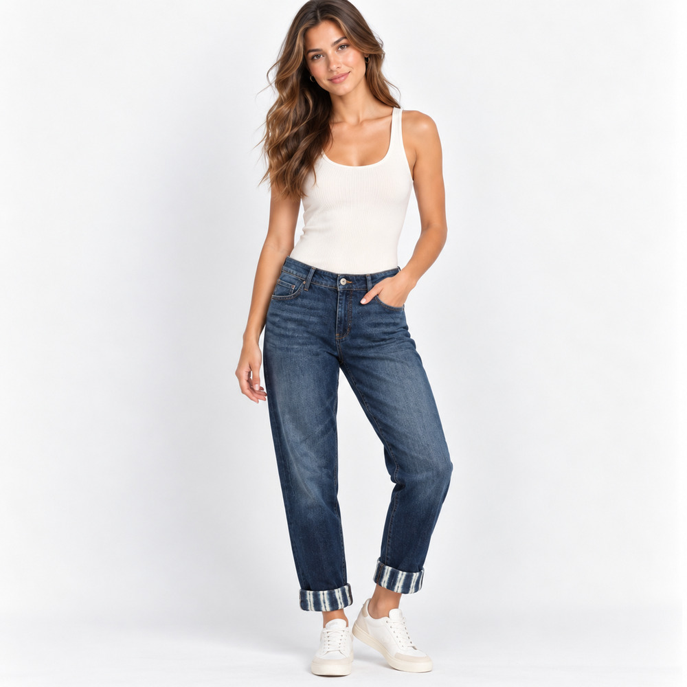 Anthropologie Pilcro Shibori Slim Boyfriend Jeans 29 Dark Wash Cuffed Denim